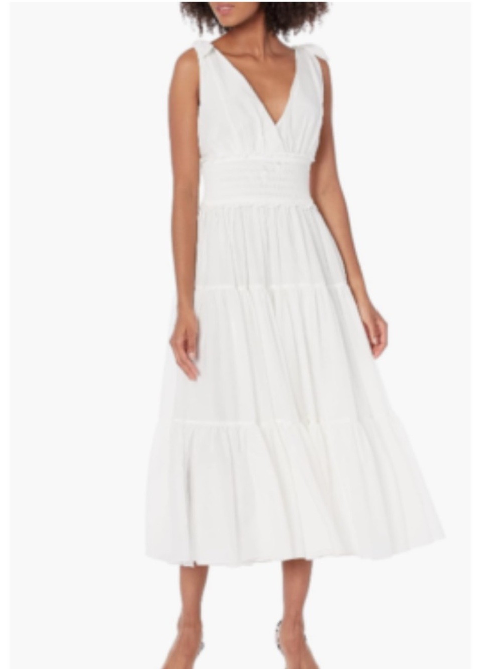 Cinq a Sept Tamar tie strap smocked Dress White Midi Size 8